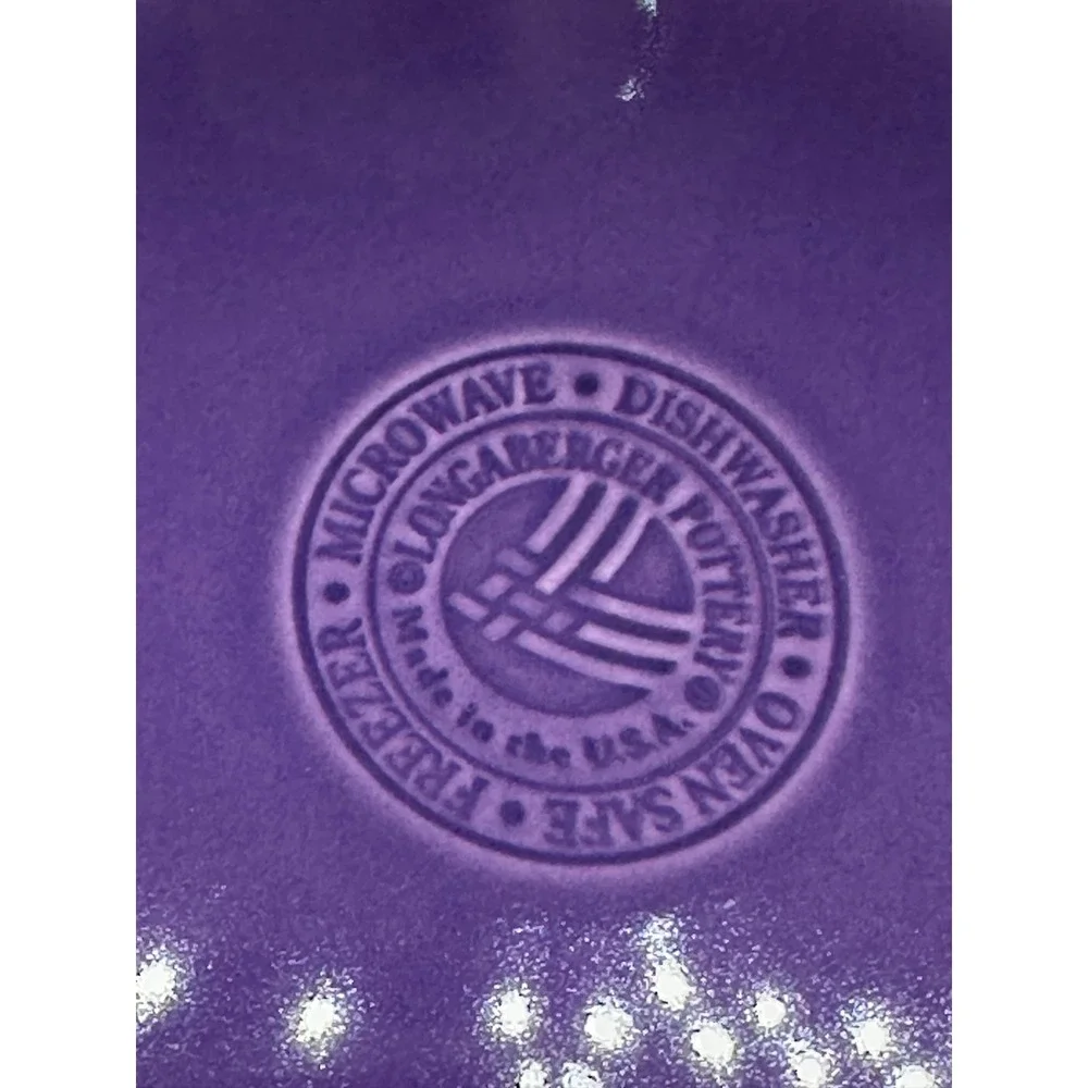 Longaberger Dinner Plates Eggplant Purple Pottery Set of 4 Woven Border 31189